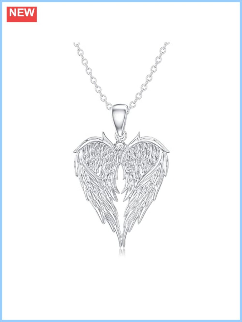 Sterling Silver Lab Grown Diamond Angel Wing Heart Pendant Necklace